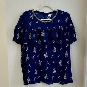 Juicy Couture Top Women's Size XXL‎ Floral Lilac Print Ruffle Cap Sleeves